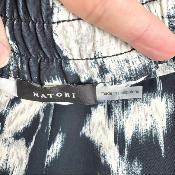 Natori Tie-Dye Floral Fluid Crepe Pull On Pants Black/White/Grey Sz XL Cocktail - Picture 10 of 16